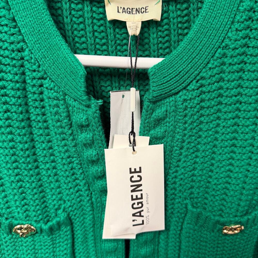 NWT L'Agence Delilah Crop Textured Cardigan Kelly Green Gold Knot Size Small - Picture 5 of 8